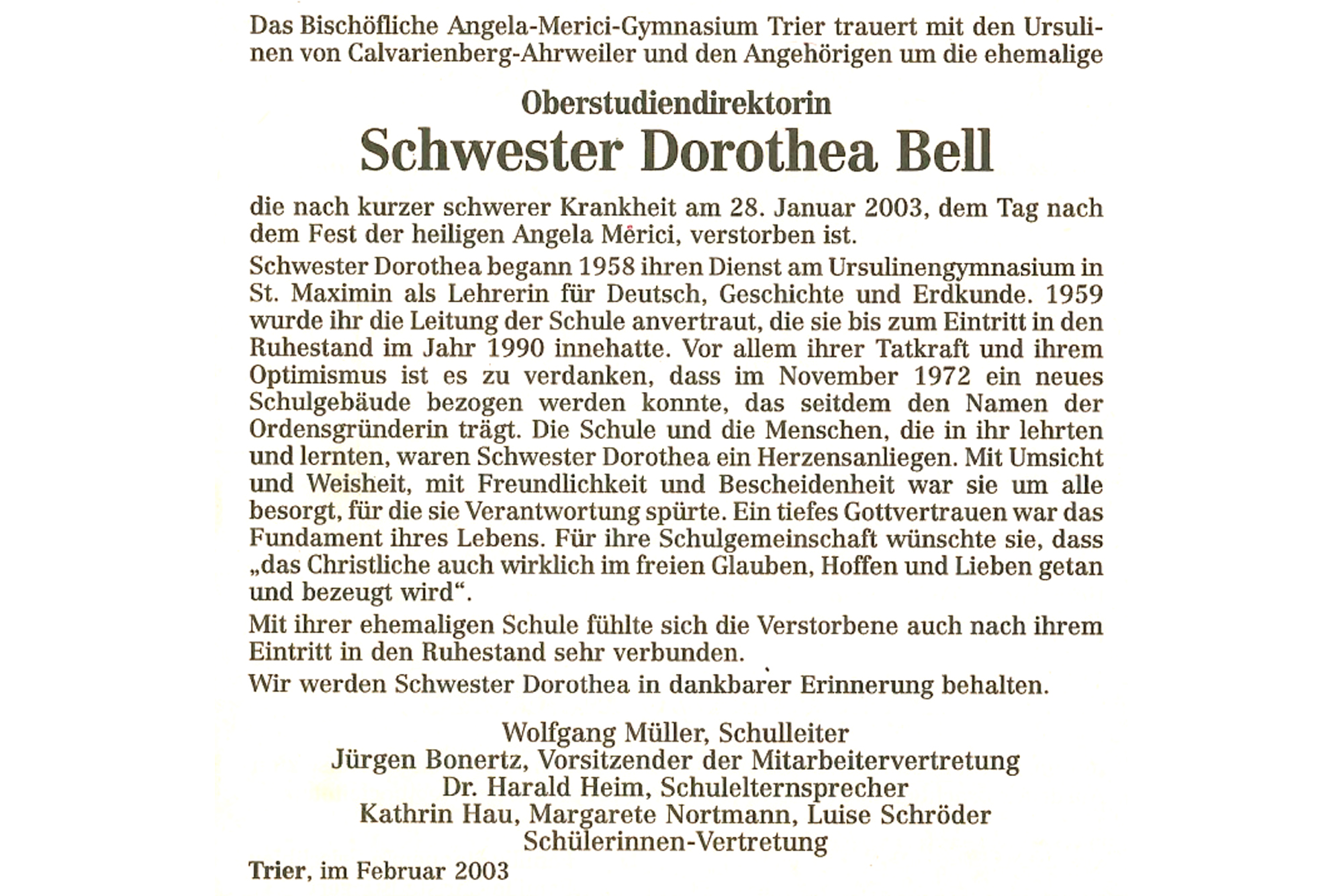 Sr. Dorothea Bell